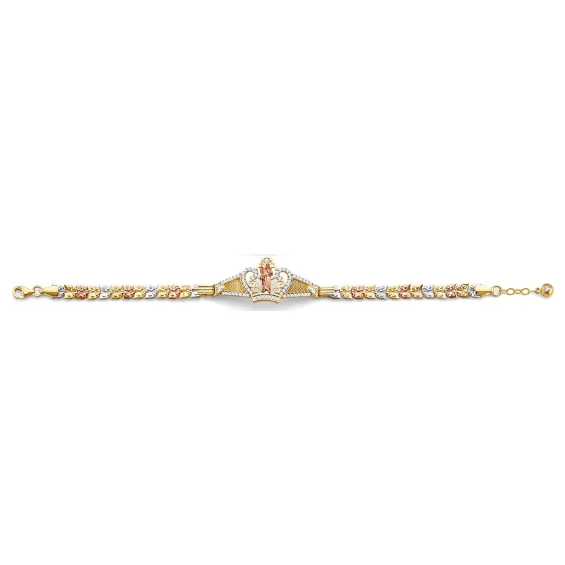 14K 3C St. Jude Crown ID CZ Bracelet