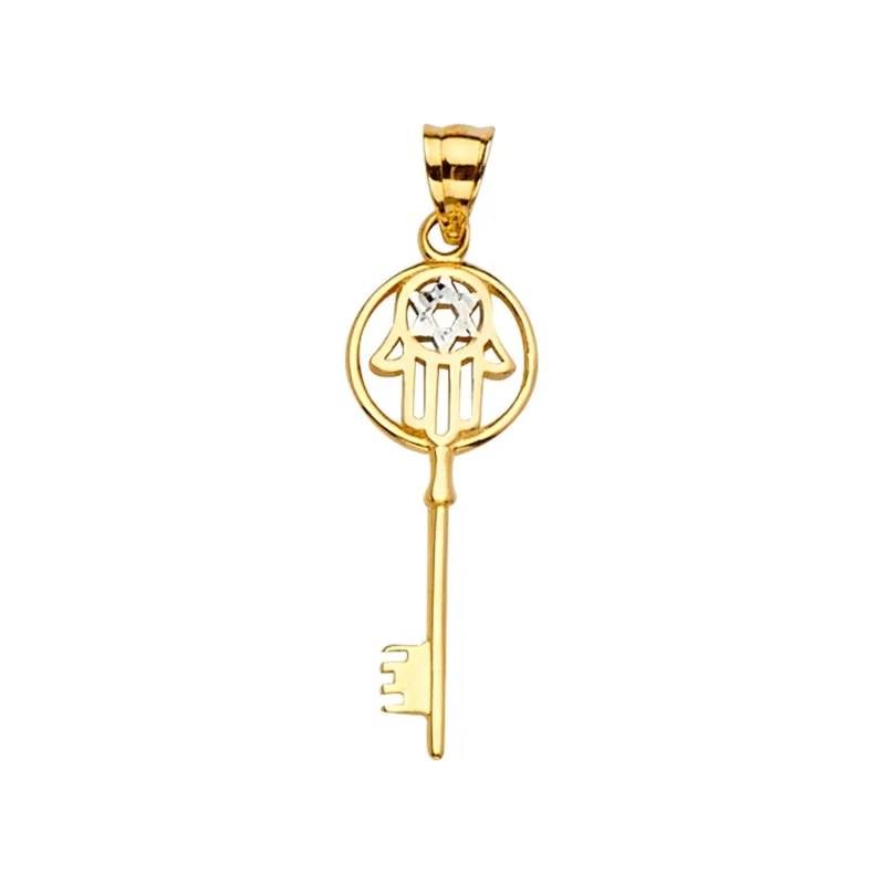 14K 2Tone Hamsa Key Pendant