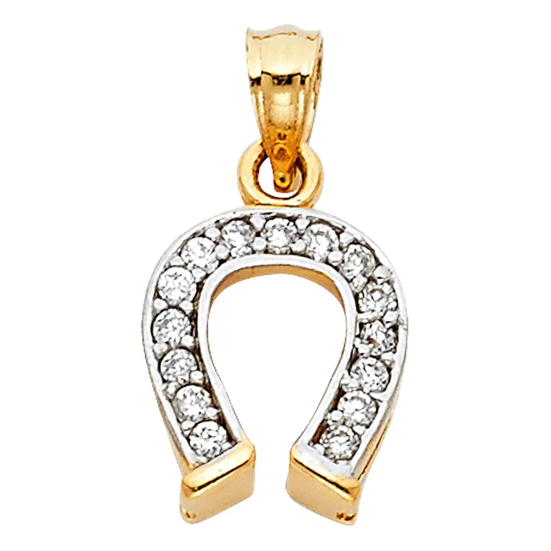 14K 2T CZ LUCKY HORSESHOE PENDANT