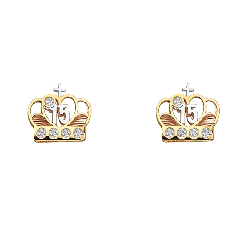 14K 3C CZ CROWN POST EAR