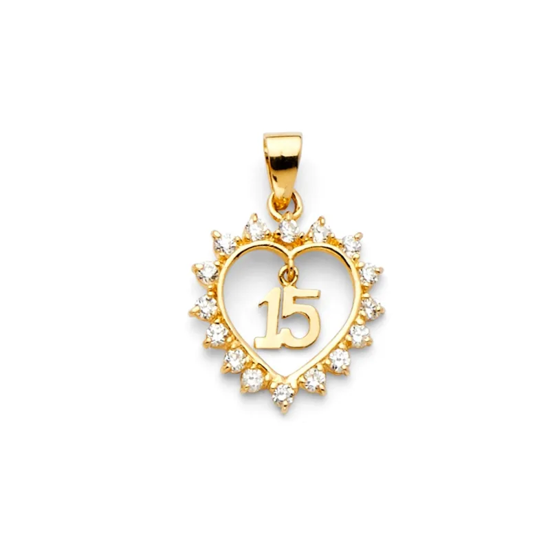 14KY CZ 15 YRS HEART PENDANT (PT720)
