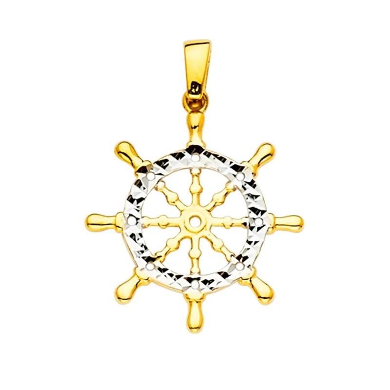 14K 2Tone Boat Wheel Pendant