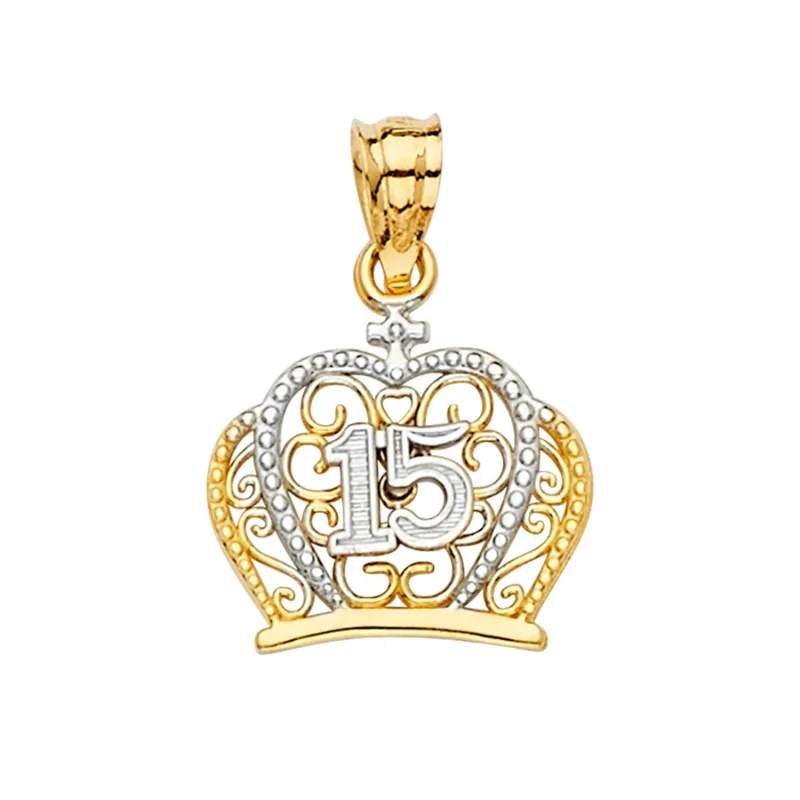 14K 2T 15 YEARS CZ CROWN PENDANT