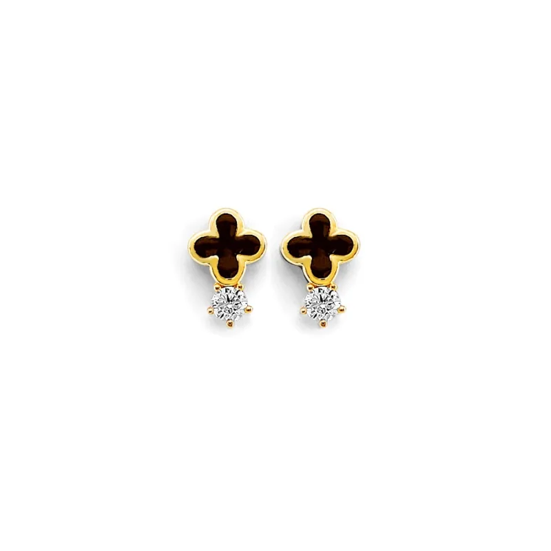 14KY CZ Small Clover Push Back Earring