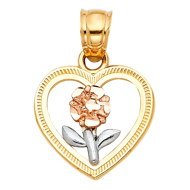 14K 3C HEART FLOWER PENDANT (PT395)