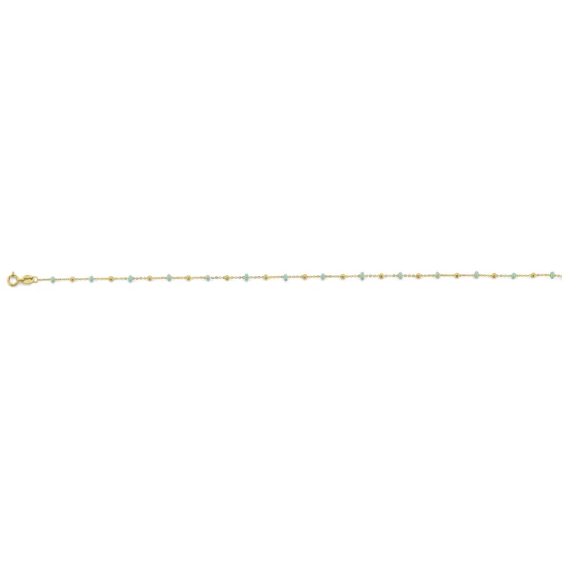 14KY Turquoise Col Enamel Bead Anklet 9+1