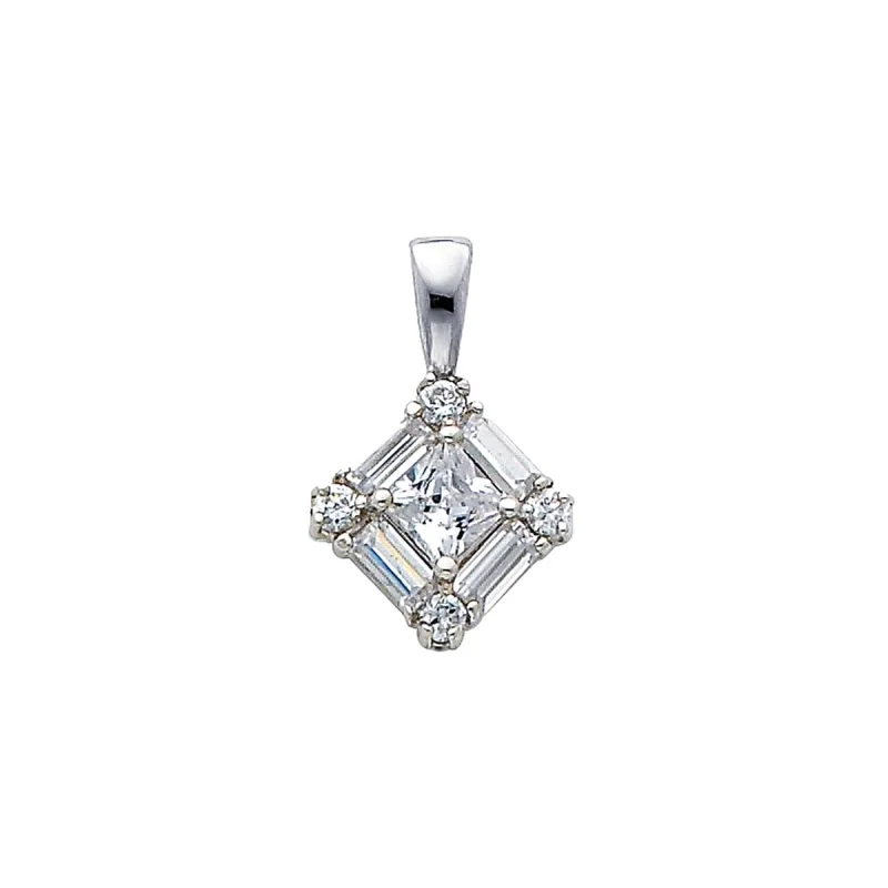 14KW CZ SQUARE PENDANT (PT694W)