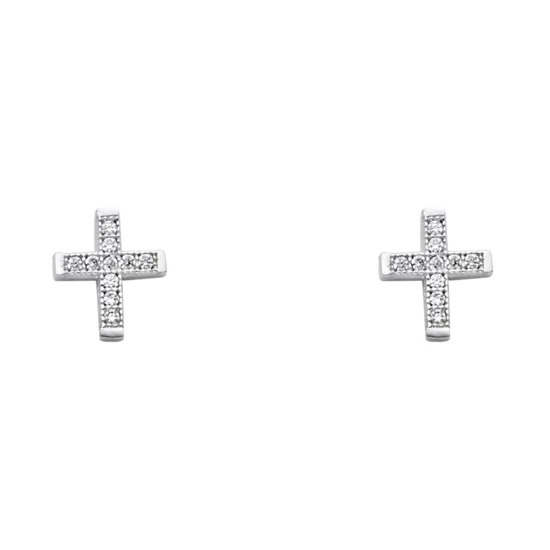 14KW CZ CROSS POST EARRING