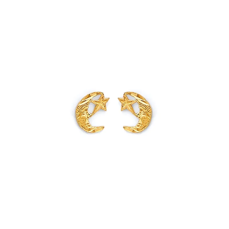 14KY Moon & Star Push Back Earring