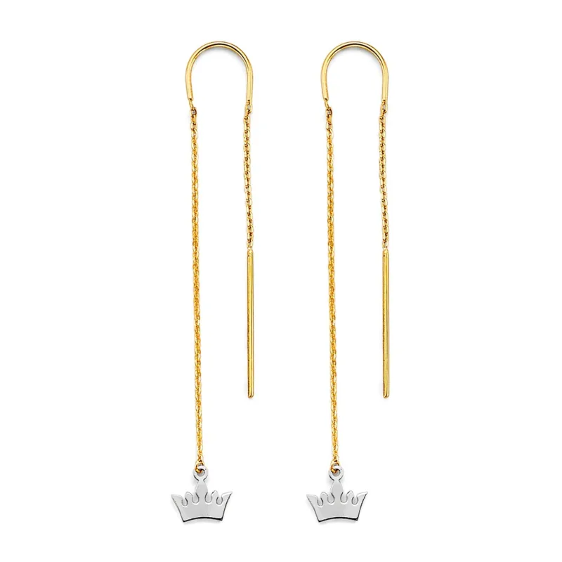 14K 2T Crown Double Line Chain Earring