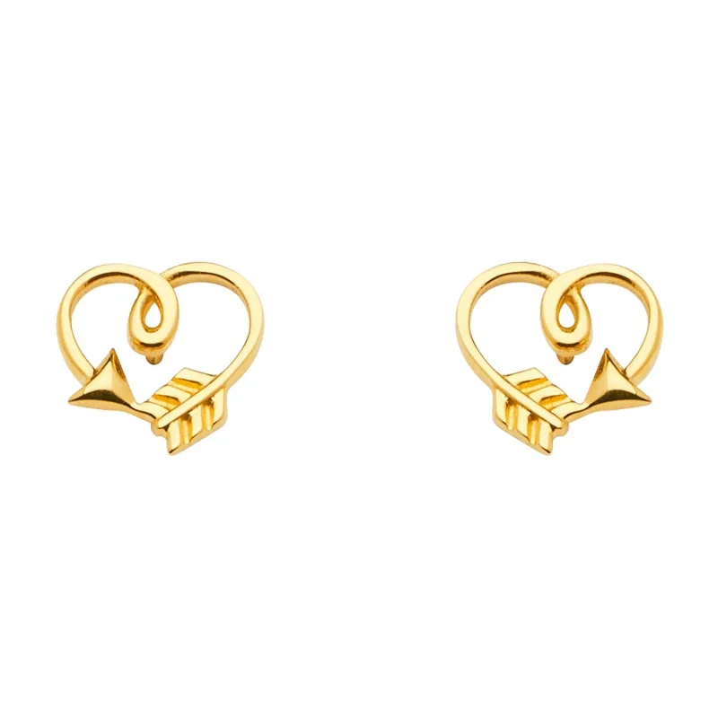 14KY Arrow Heart Earring w/Push Back