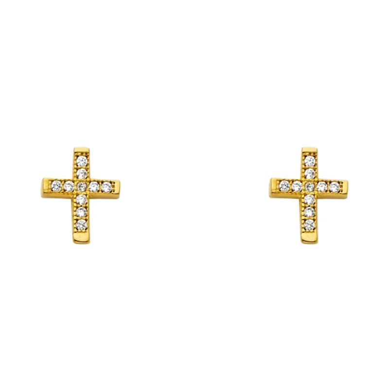 14KY CZ CROSS POST EARRING