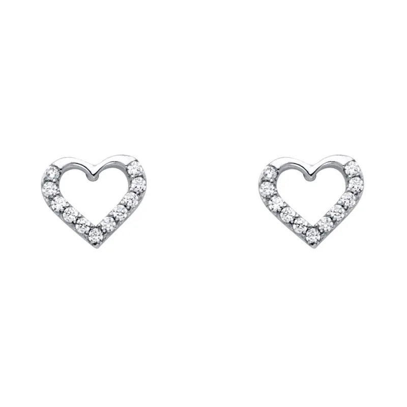 14KW CZ HEART POST EARRING