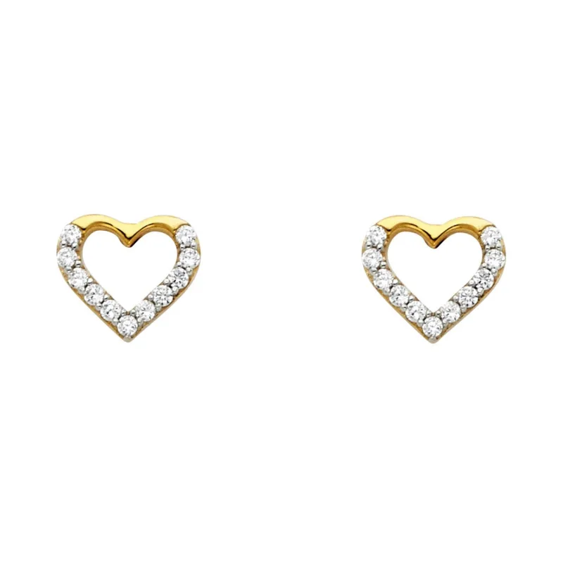 14KY CZ HEART POST EARRING