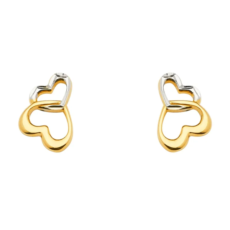 14K 2T 2Heart Earring w/Push Back