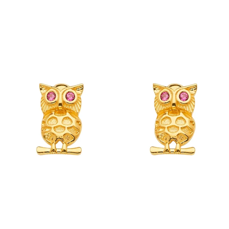 14KY CZ Owl Earring w/Push Back
