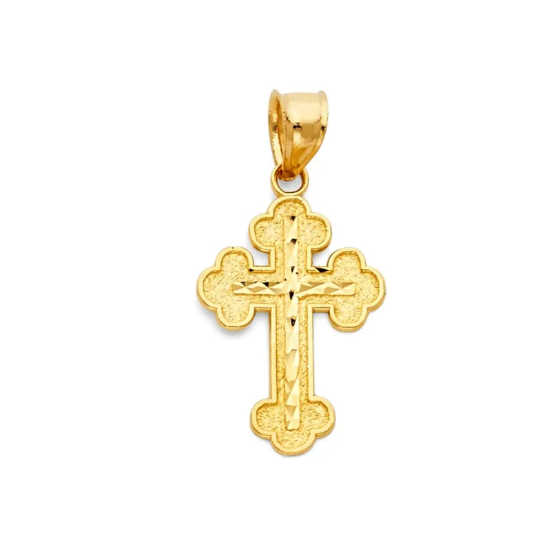 14KY BUDDED DIAMOND CUT CROSS