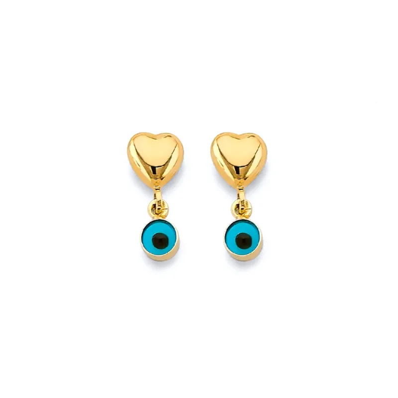 14KY Heart Evil Eye Push Back Earring