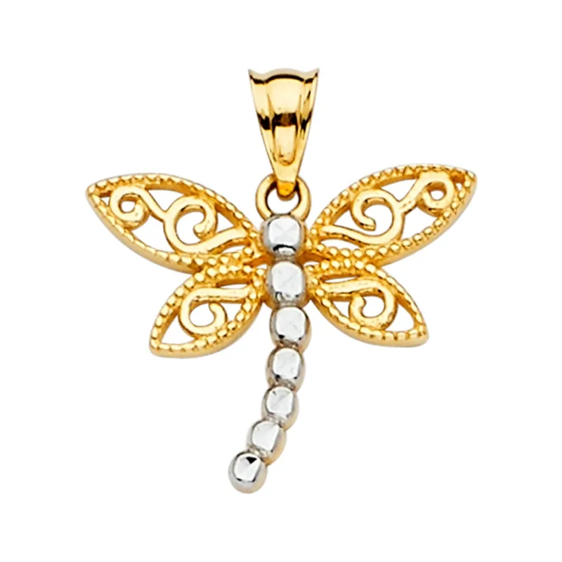 14K 2Tone Dragon Fly Pendant