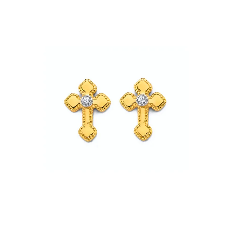14KY CZ Cross Push Back Earring