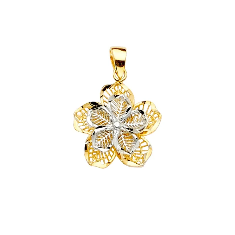 14K 2T Filigree Flower Pendant
