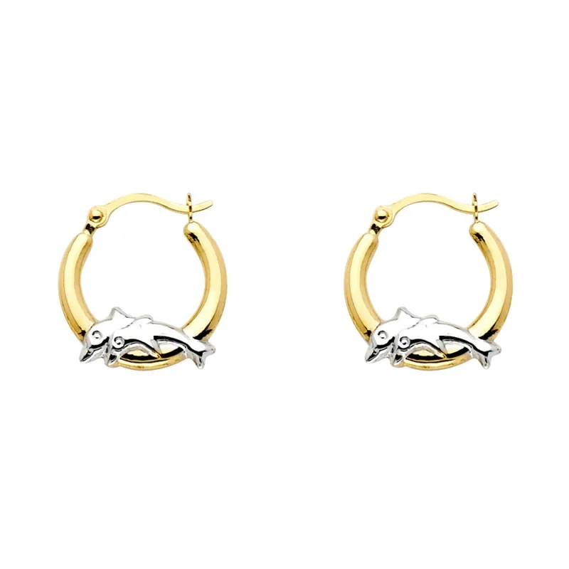 14K 2T DOLPHIN HOOP EARRING