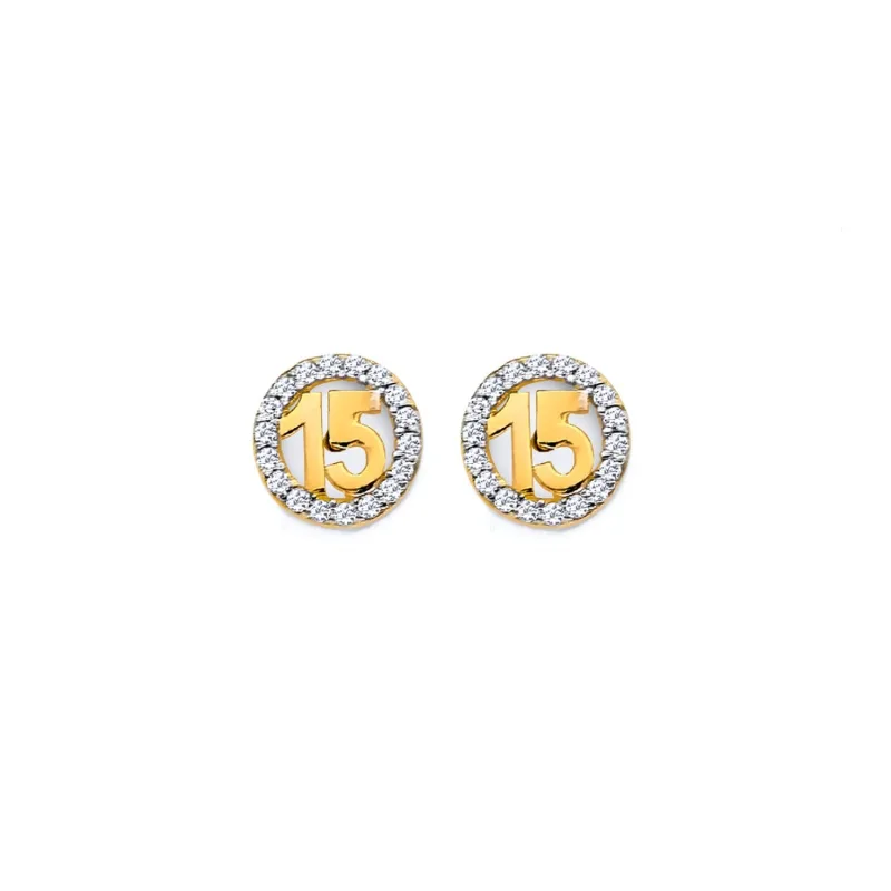 14KY CZ Rd 15 Years Push Back Earring