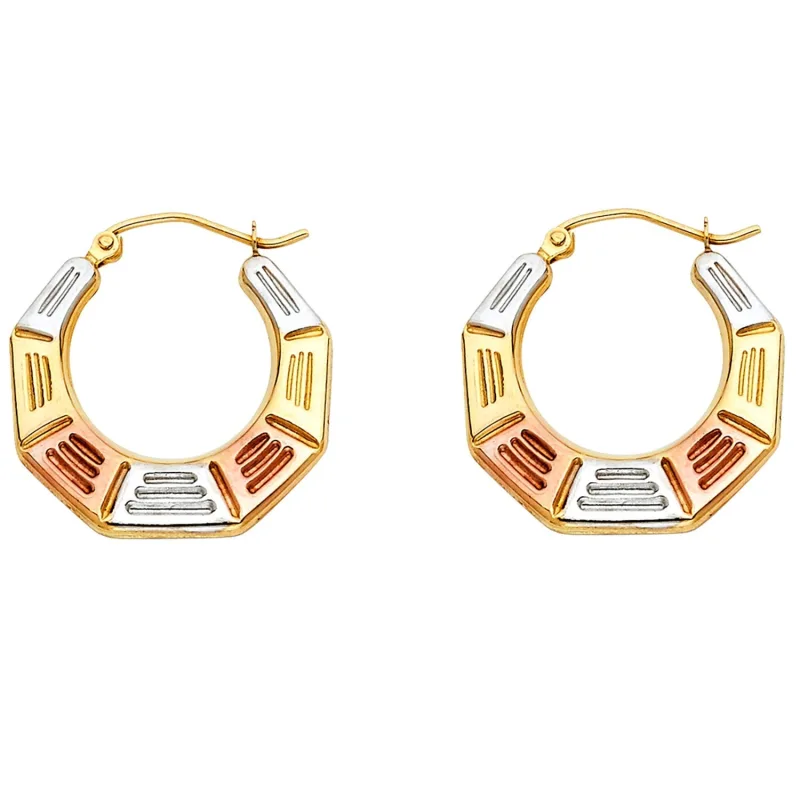 14K 3C FANCY HOLLOW HOOPS