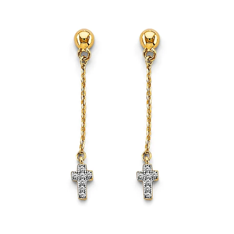 14K 2T Hanging Cross Earring