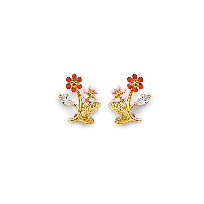 14K 3C CZ Flower Push Back Earring