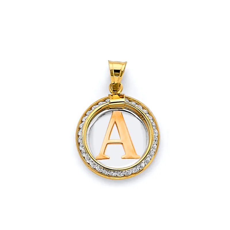 14K 2C CZ Round Initial Pendant