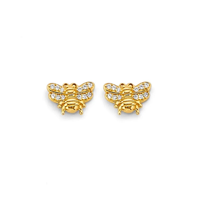 14KY CZ Bee Push Back Earring