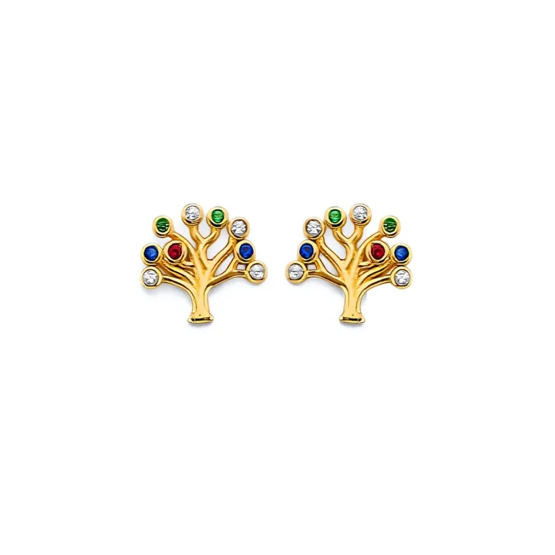 14KY CZ Tree of Life Push Back Earring