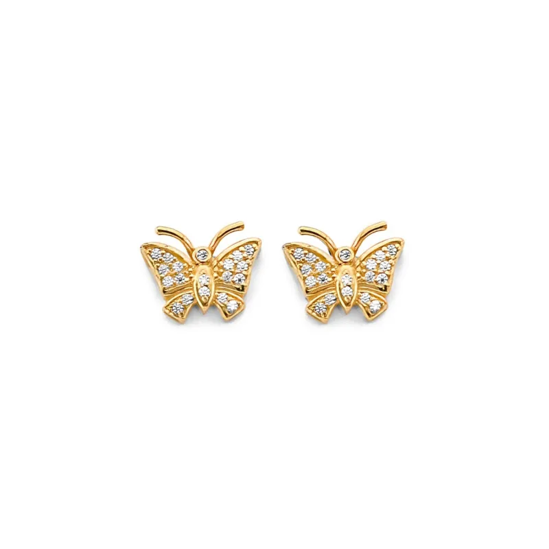 14KY CZ Butterfly Push Back Earring