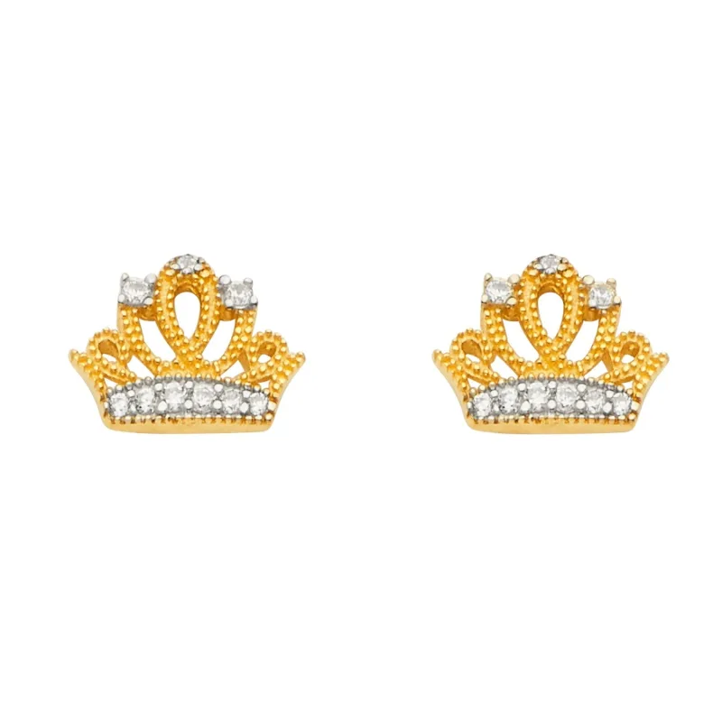 14K 2T CZ Crown Earring w/Push Back