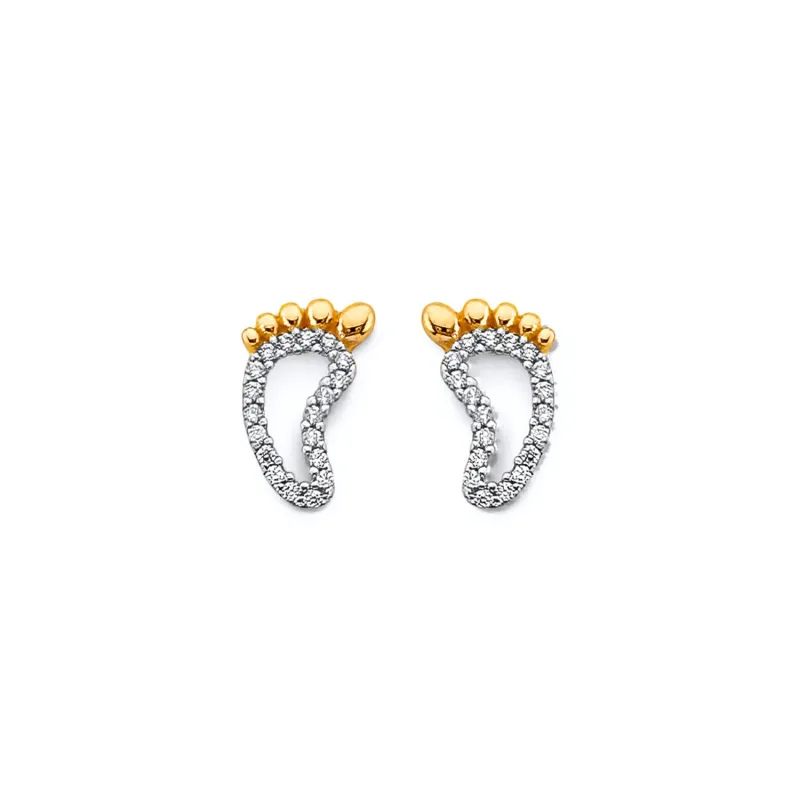 14K 2T CZ Foorprints Push Back Earring