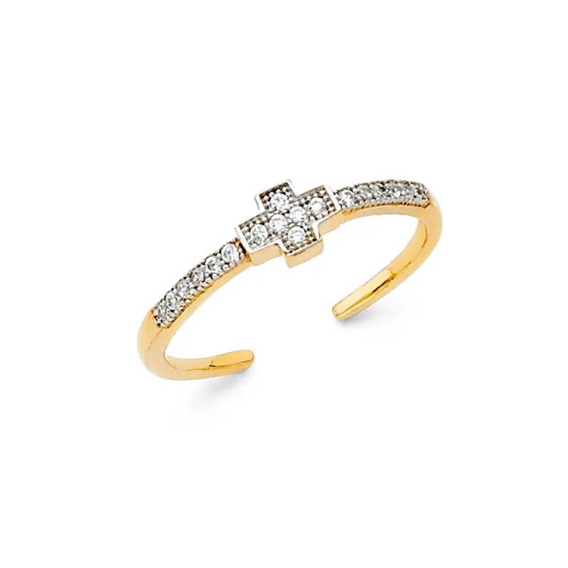 14K 2T CROSS CZ TOE RING