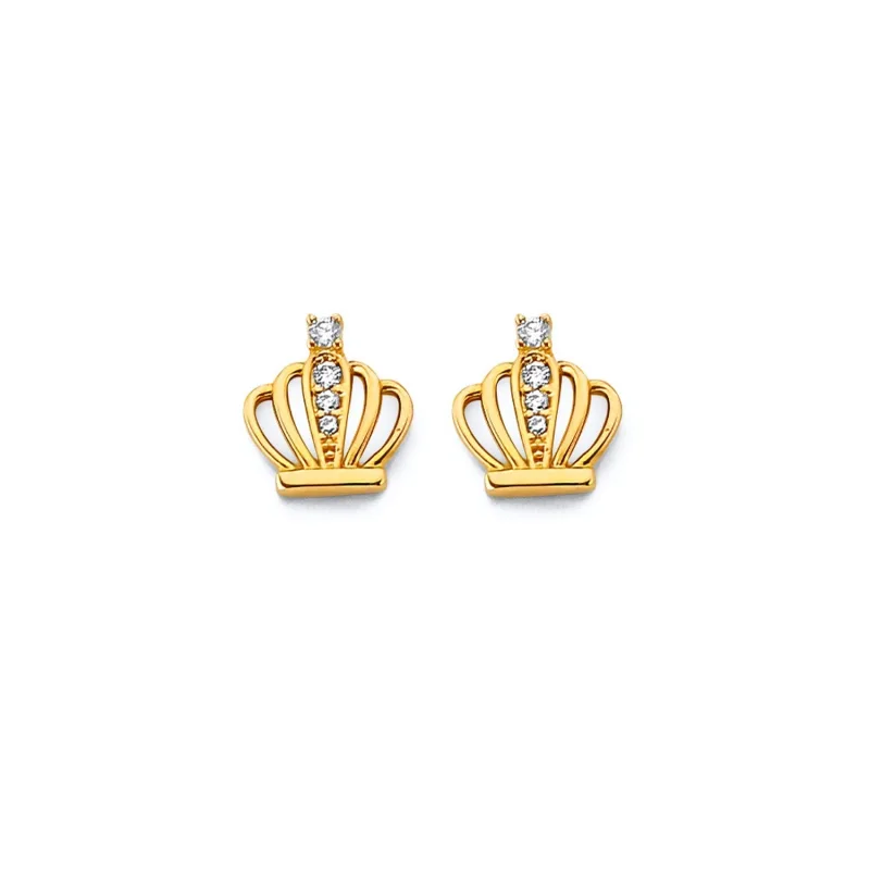 14KY Crown CZ Push Back Earring