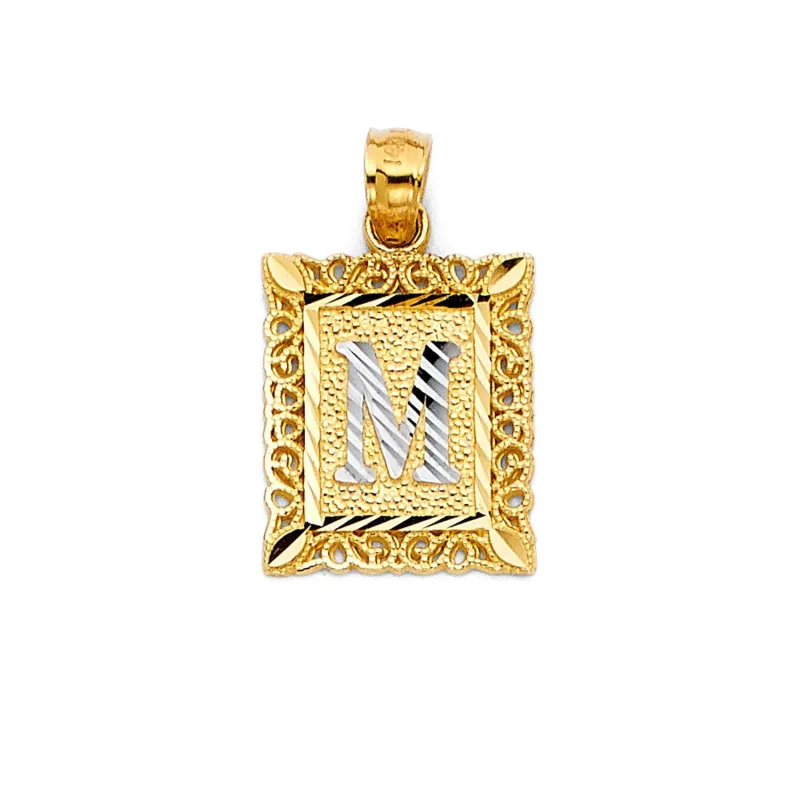 14K 2T INITIAL SQUARE PENDANT