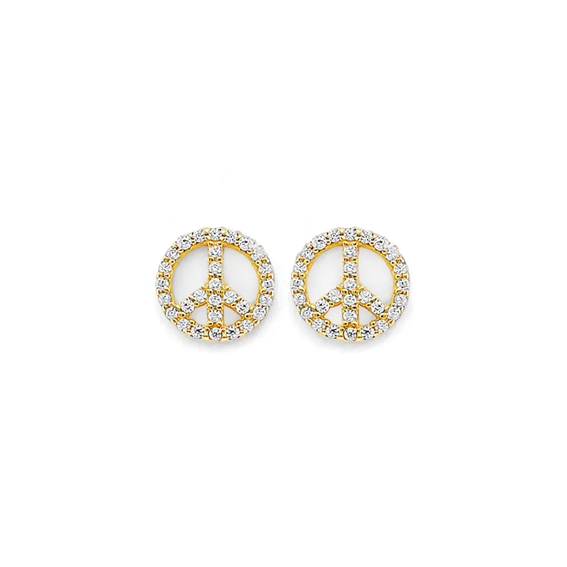 14KY CZ Peace Push Back Earring