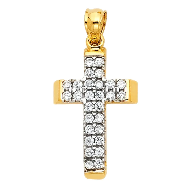 14K 2T CZ CROSS PENDANT