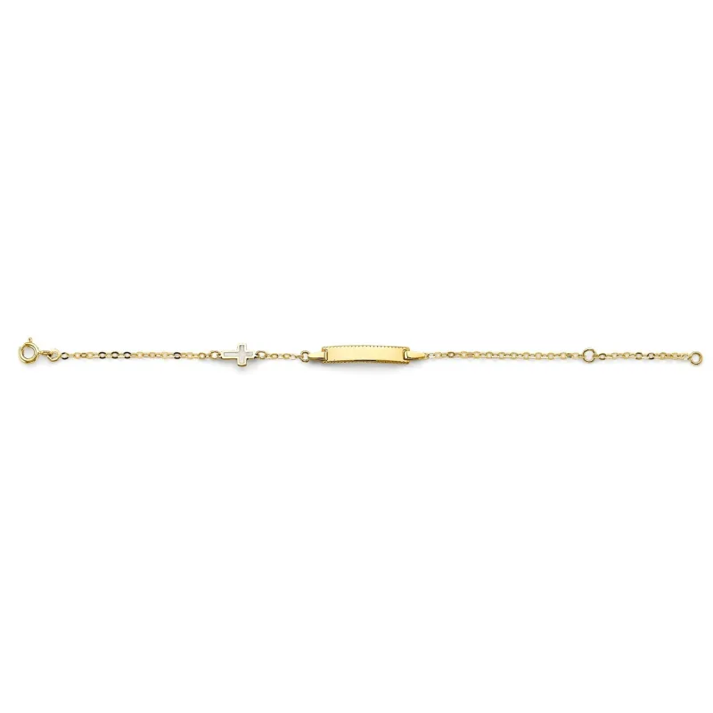 14KY MOP Cross Baby ID Bracelet